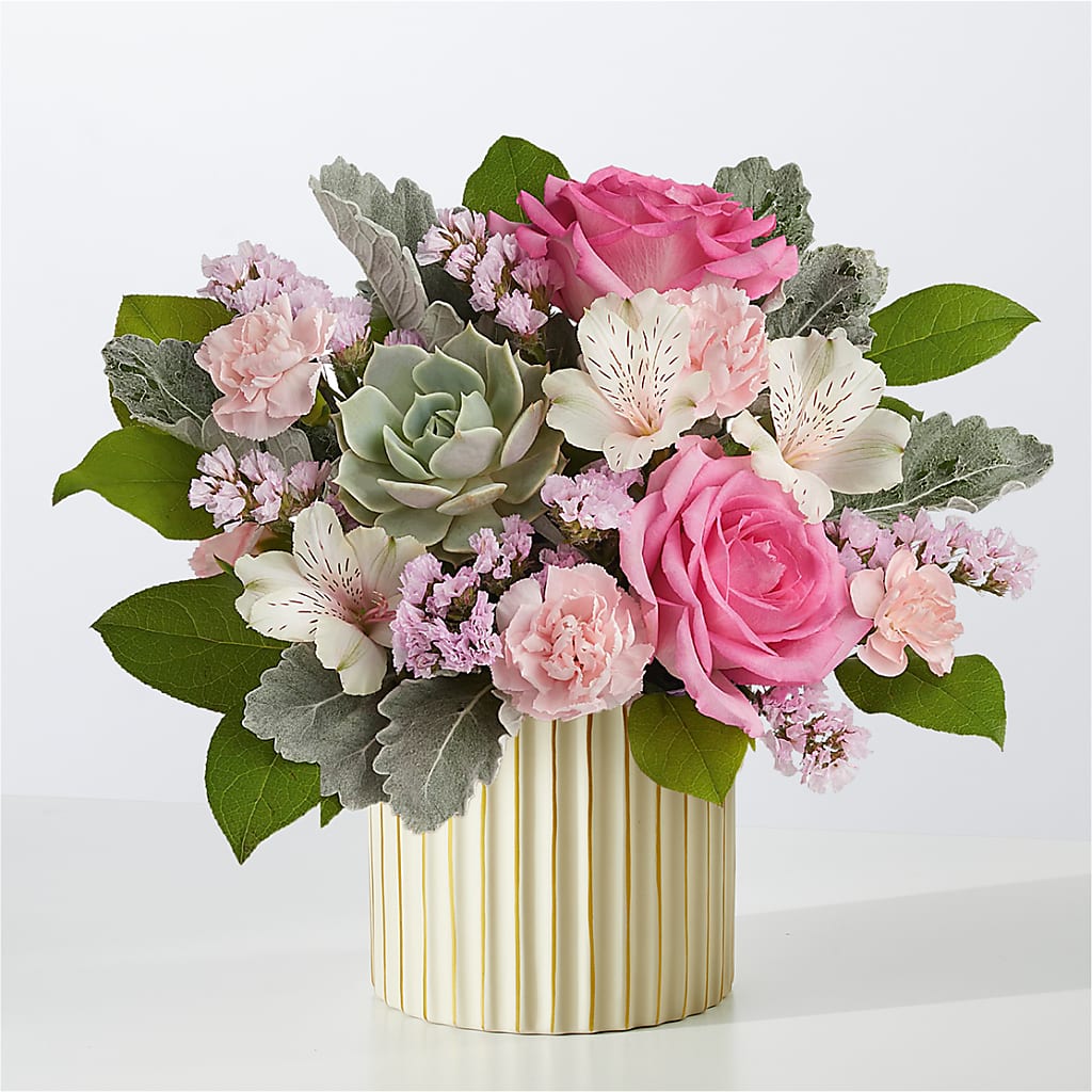 Dusty Rose Bouquet with Ivory Vase – Sensation Flowers Boutique Inc, Miami FL
