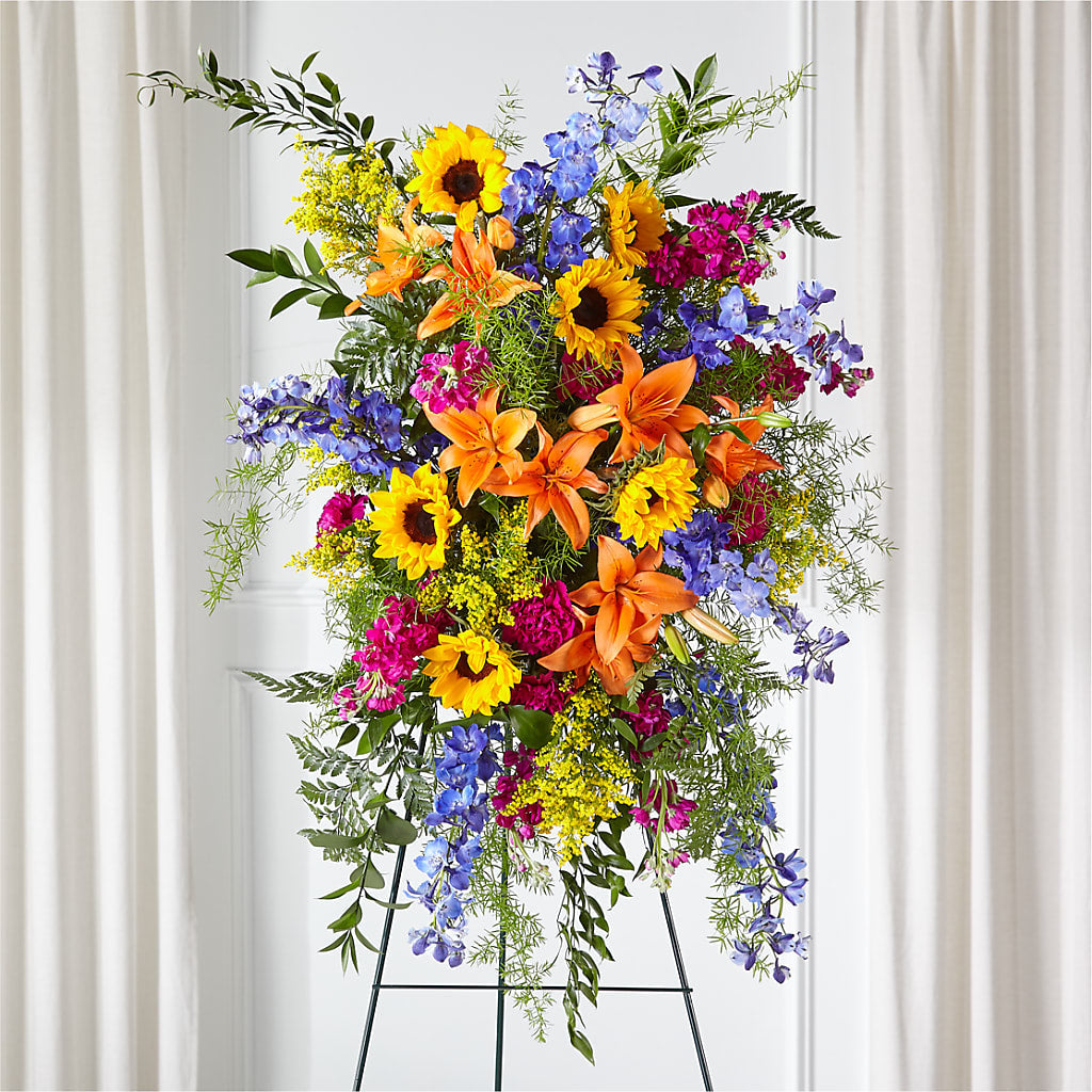 Sunlit Memories Standing Spray (Standard) – Sensation Flowers Boutique Inc, Miami FL