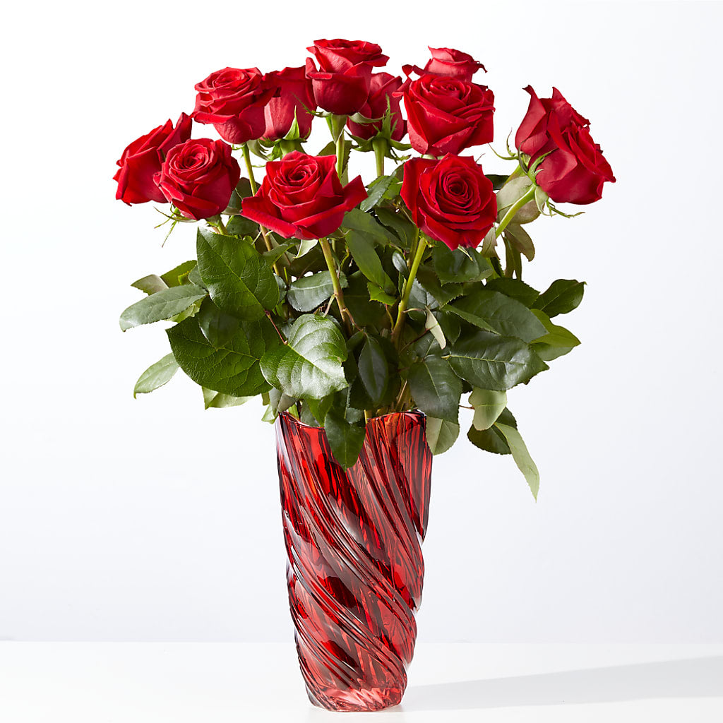 Classic Love Red Rose Bouquet with Luxe Swirl Vase – Sensation Flowers Boutique Inc, Miami FL