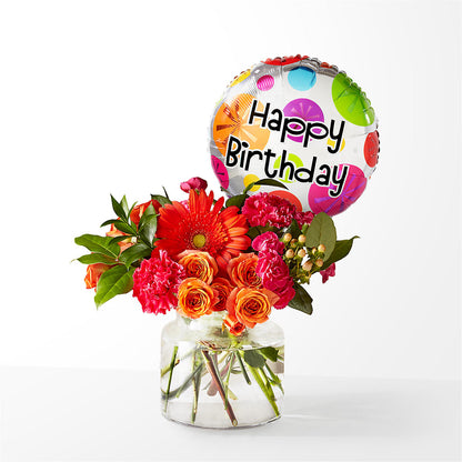Fiesta Bouquet with Birthday Balloon –  Sensation Flowers Boutique Inc, Miami FL