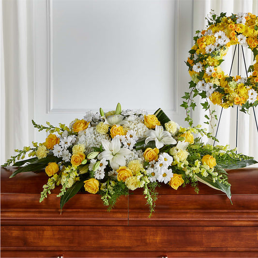 Golden Harmony Casket Spray –  Sensation Flowers Boutique Inc, Miami FL
