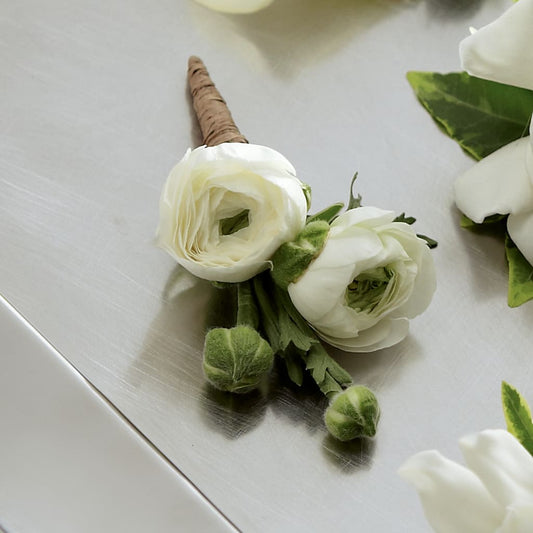 White Ranunculus Boutonniere –  Sensation Flowers Boutique Inc, Miami FL